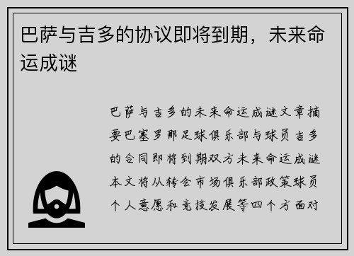 巴萨与吉多的协议即将到期，未来命运成谜