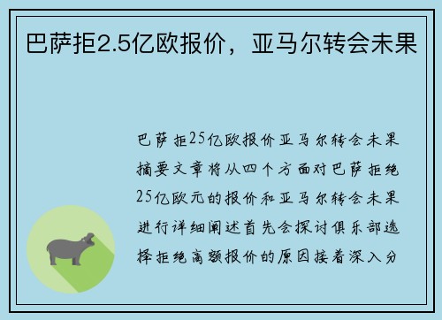 巴萨拒2.5亿欧报价，亚马尔转会未果